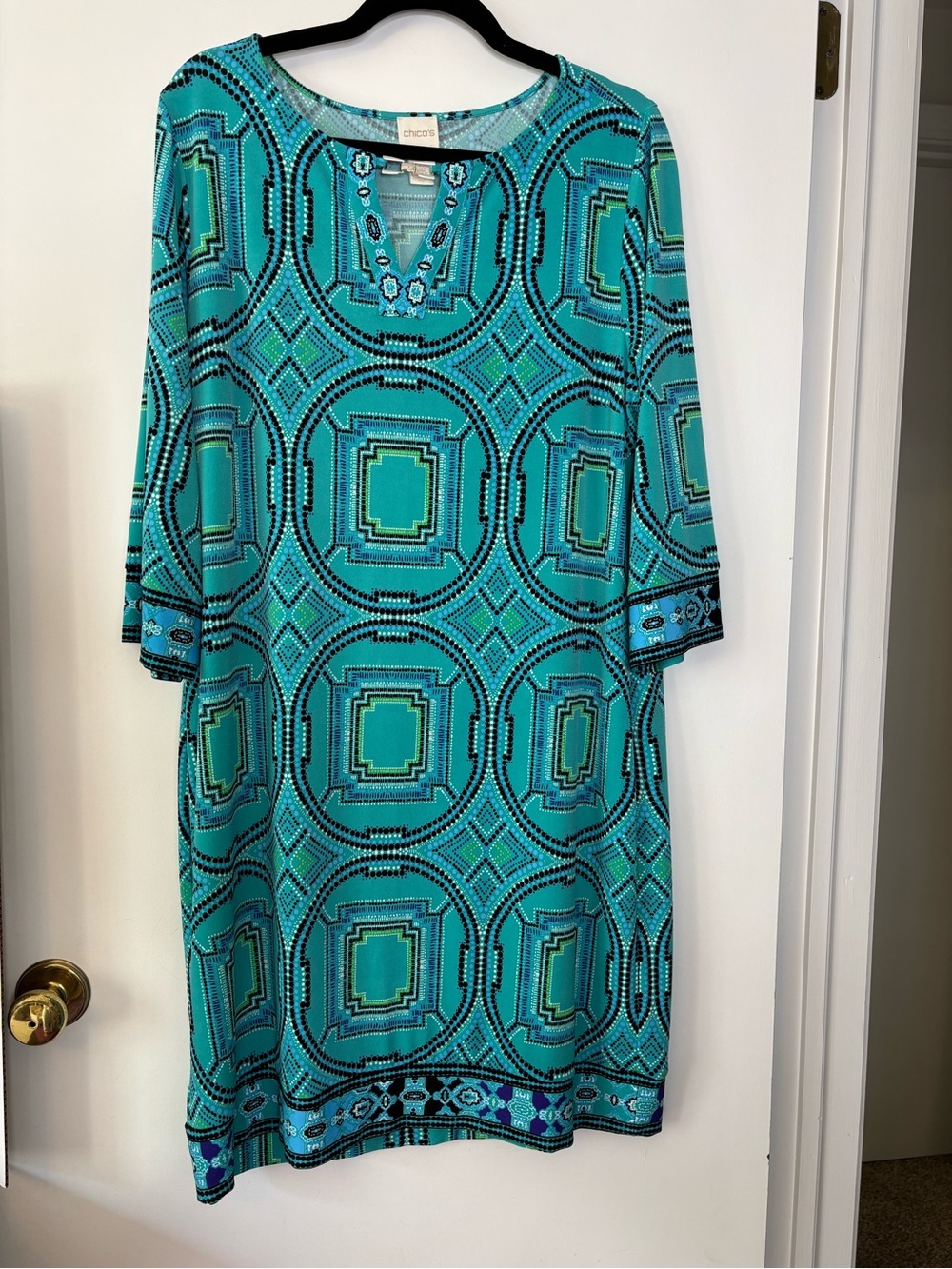 Chico's Turquoise Geometric Midi Dress